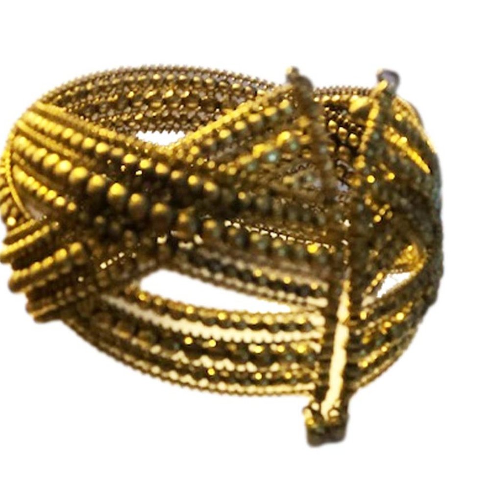 Criss Cross Gold Brass Seed Bead Bracelet